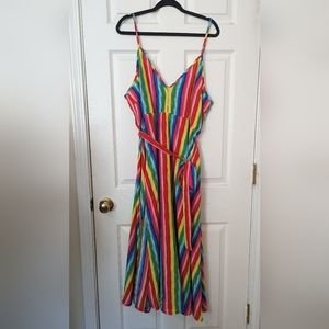 Plus Rainbow Stripe Side Split Cami Dress